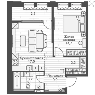 Квартира 1-комн. квартира, 49.2 м² ЖК «Философия» Фото 1 Квартира 1-комн. квартира, 49.2 м² ЖК «Философия» Фото 1
