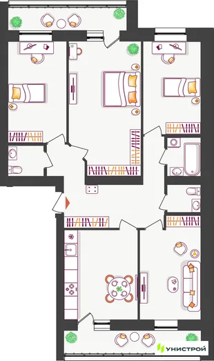 Планировка 4-комн. квартира, 97.45 м² ЖК «Южный бульвар 2»