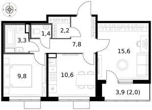 Квартира 2-комн. квартира, 52.7 м² ЖК «1-й Саларьевский» Фото 1 Квартира 2-комн. квартира, 52.7 м² ЖК «1-й Саларьевский» Фото 1