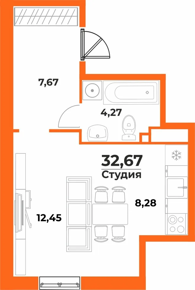 Планировка Студия, 32.67 м² ЖК «Живописный сад» Планировка Студия, 32.67 м² ЖК «Живописный сад»