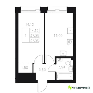 Планировка 1-комн. квартира, 37.28 м² ЖК «Statum»