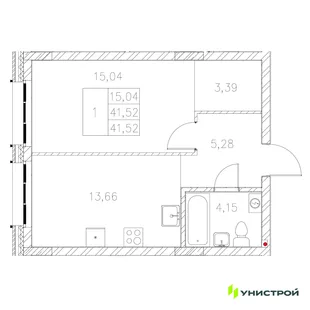 Планировка 1-комн. квартира, 41.52 м² ЖК «Statum»