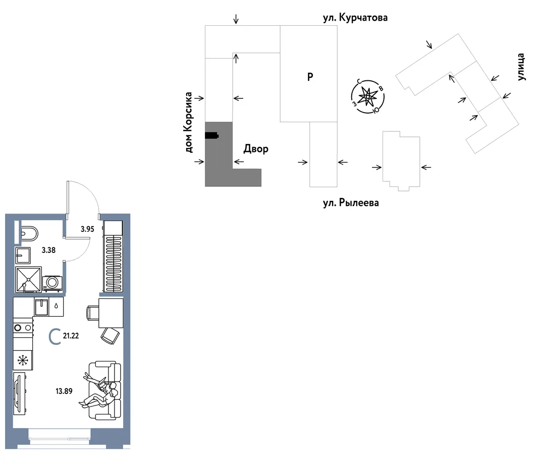 Планировка Студия, 21.37 м² ЖК «Остров-сад»