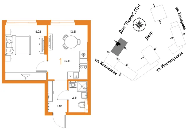 Планировка 1-комн. квартира, 35.13 м² ЖК «Страна.Парковая» Планировка 1-комн. квартира, 35.13 м² ЖК «Страна.Парковая»
