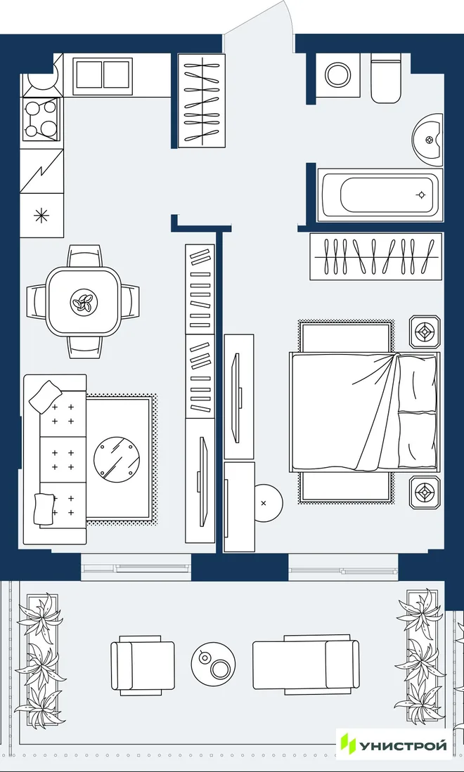 Планировка 1-комн. квартира, 41.53 м² ЖК «ГРАНД БЕРЕГ» Планировка 1-комн. квартира, 41.53 м² ЖК «ГРАНД БЕРЕГ»
