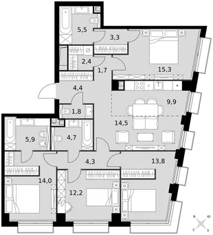 Квартира 5-комн. квартира, 113.7 м² ЖК «Sydney City» Фото 1 Квартира 5-комн. квартира, 113.7 м² ЖК «Sydney City» Фото 1