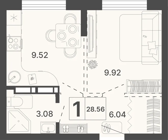 Планировка 1-комн. квартира, 28.56 м² ЖК «Светский лес»