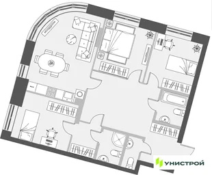 Планировка 3-комн. квартира, 90.91 м² ЖК «Уникум на Проспекте Победы»