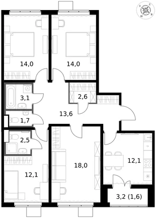 Квартира 4-комн. квартира, 95.3 м² ЖК «1-й Южный» Фото 1 Квартира 4-комн. квартира, 95.3 м² ЖК «1-й Южный» Фото 1