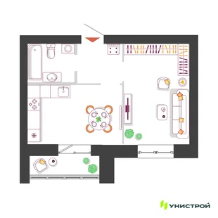 Планировка 1-комн. квартира, 36.19 м² ЖК «Южный бульвар 2»