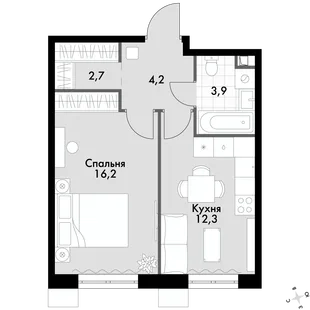 Квартира 1-комн. квартира, 39.3 м² ЖК «Флагман» Фото 1 Квартира 1-комн. квартира, 39.3 м² ЖК «Флагман» Фото 1