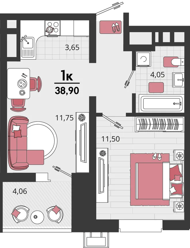 Планировка 2-комн. квартира, 38.9 м² ЖК «Родные просторы» Планировка 2-комн. квартира, 38.9 м² ЖК «Родные просторы»
