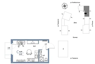 Планировка Студия, 26.89 м² ЖК «Уральский сад»