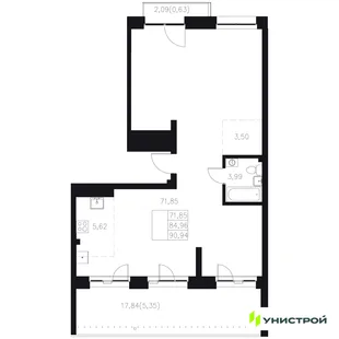 Планировка 1-комн. квартира, 90.94 м² ЖК «Statum»