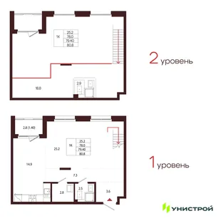 Планировка 1-комн. квартира, 79.4 м² ЖК «Лисино»