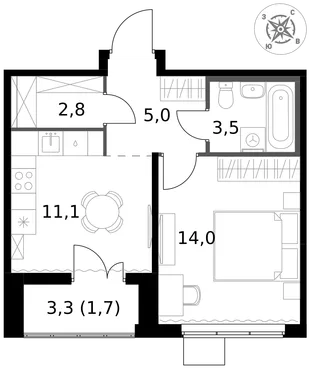 Квартира 1-комн. квартира, 38.1 м² ЖК «1-й Южный» Фото 1 Квартира 1-комн. квартира, 38.1 м² ЖК «1-й Южный» Фото 1