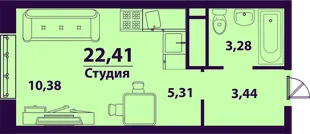 Планировка 1-комн. квартира, 22.41 м² ЖК «Сиреневый»
