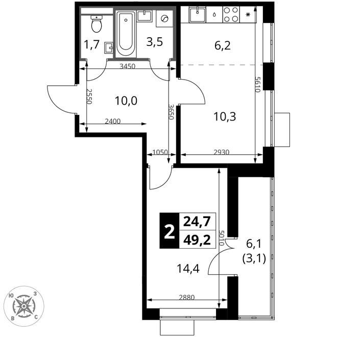 Планировка 2-комн. квартира, 49.2 м² ЖК «1-й Шереметьевский» Планировка 2-комн. квартира, 49.2 м² ЖК «1-й Шереметьевский»