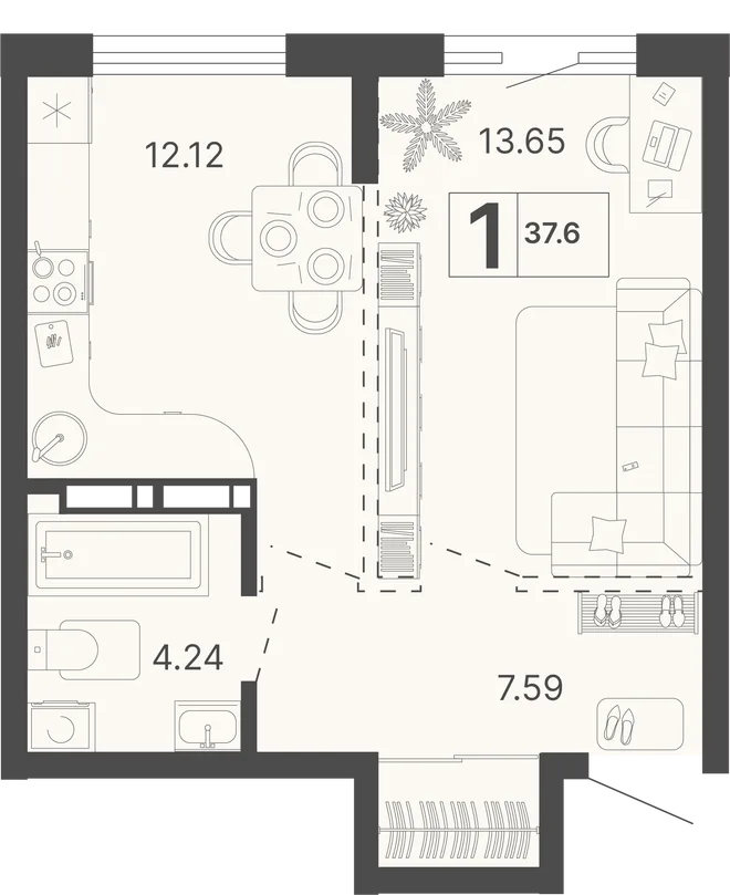 Планировка 1-комн. квартира, 37.6 м² ЖК «Светский лес» Планировка 1-комн. квартира, 37.6 м² ЖК «Светский лес»