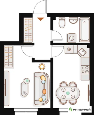 Планировка 1-комн. квартира, 33.96 м² ЖК «Жилой кластер Q на Кулагина»