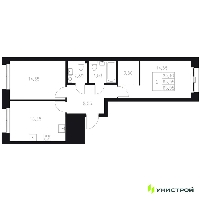 Планировка 2-комн. квартира, 63.05 м² ЖК «Statum» Планировка 2-комн. квартира, 63.05 м² ЖК «Statum»