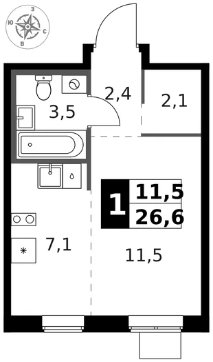 Квартира Студия, 27.3 м² ЖК «1-й Ясеневский» Фото 1