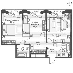 Квартира 3-комн. квартира, 72.7 м² ЖК «Фордевинд» Фото 1 Квартира 3-комн. квартира, 72.7 м² ЖК «Фордевинд» Фото 1