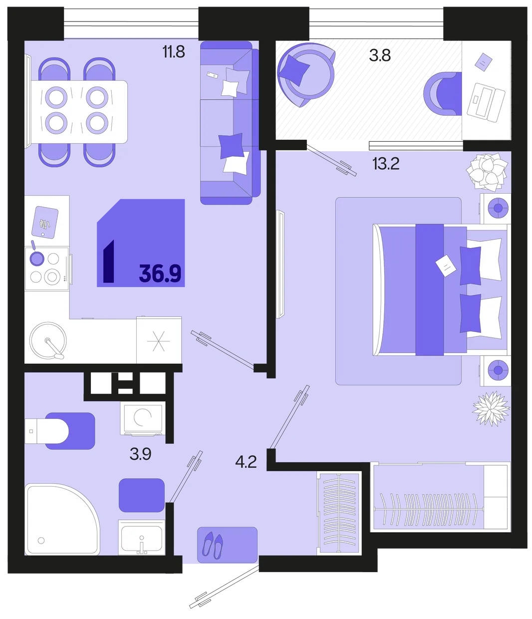 Планировка 1-комн. квартира, 36.9 м² ЖК «Первое место»