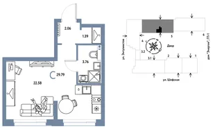 Планировка Студия, 29.79 м² ЖК «Страна.Энтузиастов»
