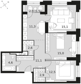 Квартира 3-комн. квартира, 76.6 м² ЖК «Sydney City» Фото 1 Квартира 3-комн. квартира, 76.6 м² ЖК «Sydney City» Фото 1