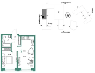 Планировка 2-комн. квартира, 38.03 м² ЖК «Остров-сад»