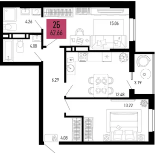 Планировка 2-комн. квартира, 62.66 м² ЖК «Столицыно»