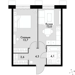 Квартира 1-комн. квартира, 39.7 м² ЖК «Флагман» Фото 1