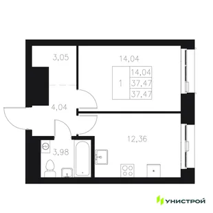 Планировка 1-комн. квартира, 37.47 м² ЖК «Statum»