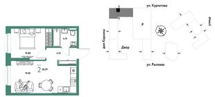 Планировка 2-комн. квартира, 38.29 м² ЖК «Остров-сад»