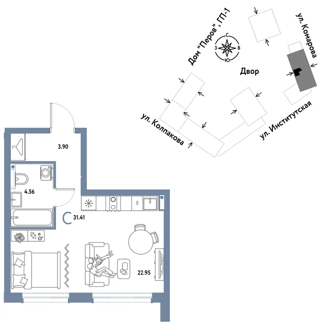 Планировка Студия, 31.41 м² ЖК «Страна.Парковая» Планировка Студия, 31.41 м² ЖК «Страна.Парковая»