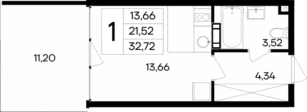 Планировка Студия, 32.72 м² Курортный кластер «САГА»