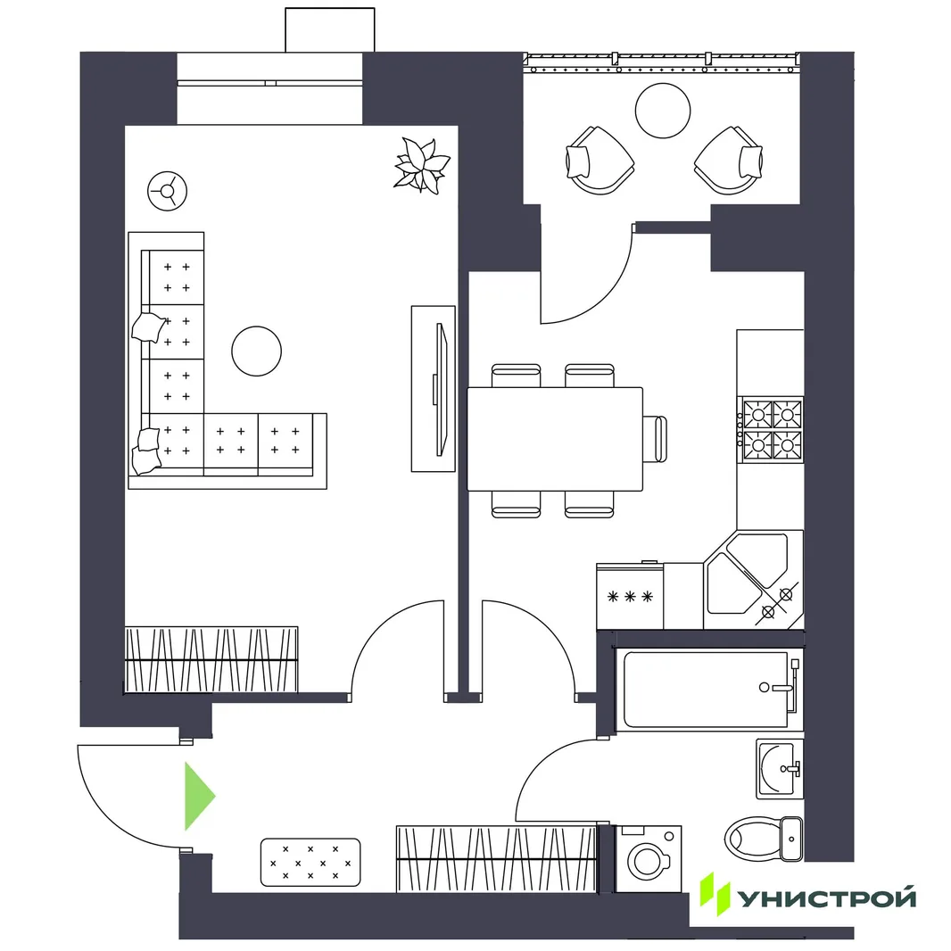Планировка 1-комн. квартира, 36.47 м² ЖК «Царёво City»