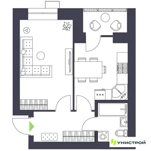 Планировка 1-комн. квартира, 36.47 м² ЖК «Царёво City»
