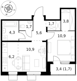 Квартира 2-комн. квартира, 46.8 м² ЖК «1-й Ясеневский» Фото 1 Квартира 2-комн. квартира, 46.8 м² ЖК «1-й Ясеневский» Фото 1