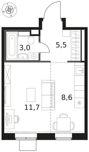 Квартира Студия, 28.8 м² ЖК «1-й Химкинский» Фото 1 Квартира Студия, 28.8 м² ЖК «1-й Химкинский» Фото 1