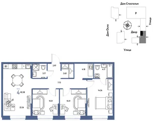 Планировка 4-комн. квартира, 82.38 м² ЖК «Европейский берег 2.0»