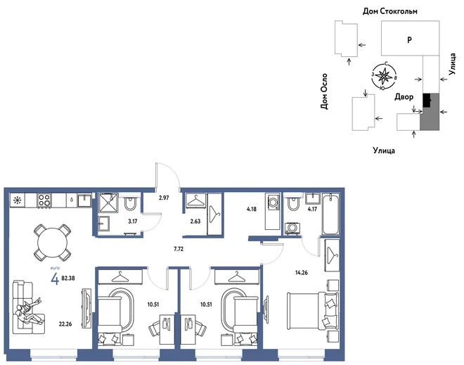 Планировка 4-комн. квартира, 82.38 м² ЖК «Европейский берег 2.0» Планировка 4-комн. квартира, 82.38 м² ЖК «Европейский берег 2.0»