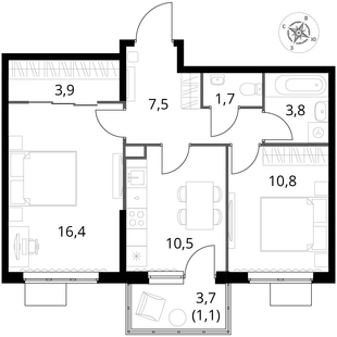 Квартира 2-комн. квартира, 55.7 м² ЖК «1-й Измайловский» Фото 1 Квартира 2-комн. квартира, 55.7 м² ЖК «1-й Измайловский» Фото 1