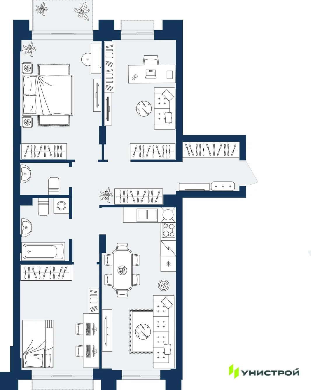 Планировка 2-комн. квартира, 79.19 м² ЖК «ГРАНД БЕРЕГ»