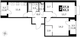 Квартира 2-комн. квартира, 62.6 м² ЖК «1-й Ясеневский» Фото 1 Квартира 2-комн. квартира, 62.6 м² ЖК «1-й Ясеневский» Фото 1