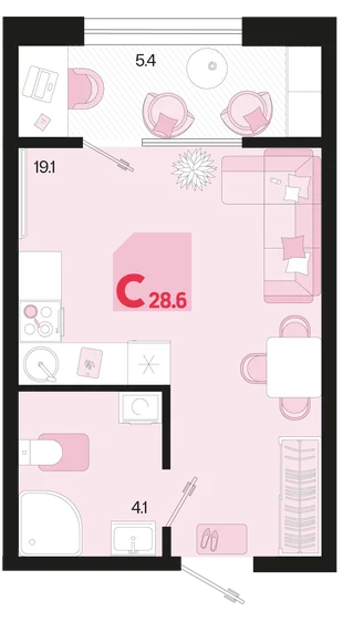 Планировка Студия, 28.6 м² ЖК «Первое место»
