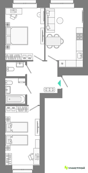 Планировка 2-комн. квартира, 60.11 м² ЖК «Лето»