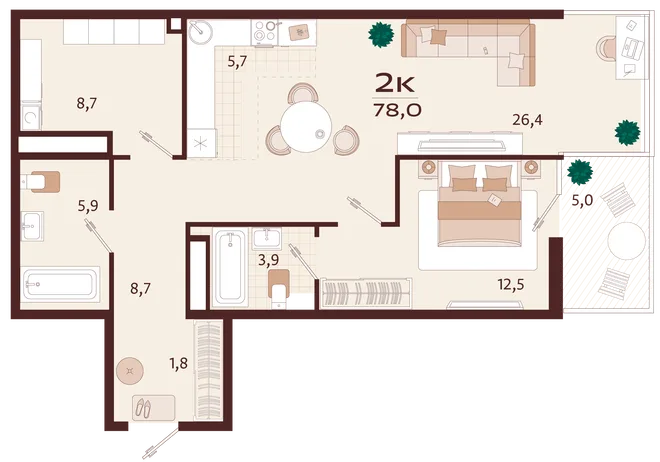 Планировка 2-комн. квартира, 78 м² ЖК «Роялта» Планировка 2-комн. квартира, 78 м² ЖК «Роялта»
