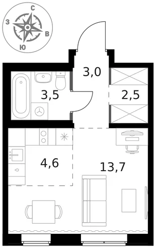 Квартира Студия, 27.3 м² ЖК «1-й Ясеневский» Фото 1